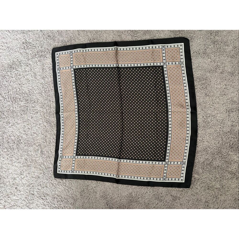 NEW Geometric Black Taupe Square Scarf Versatile Neck Hair Bag Accessory Wear Ev